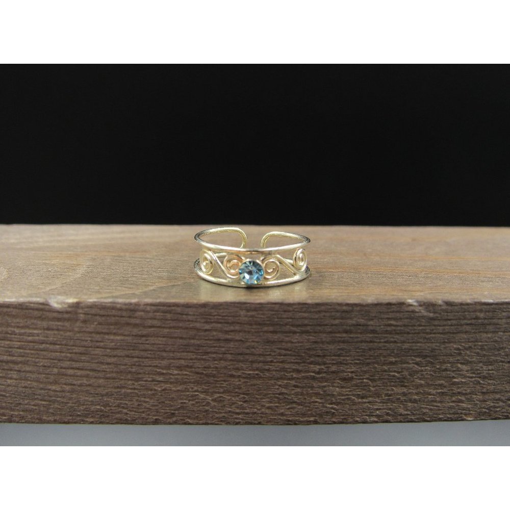 Size 3 Sterling Silver Dainty Blue Crystal Swirls Toe Band Ring Vintage